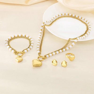 Fashion Retro Stainless Steel Double-Layer Stacked Three-Dimensional Love Pendant Four-Piece Set