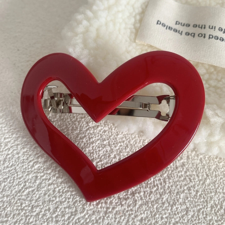 simple style heart shape alloy acetic acid sheets hollow out hair clip