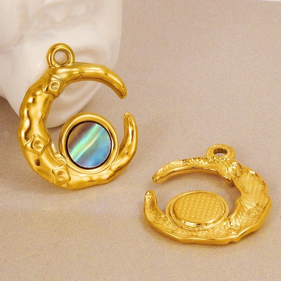 Jewelry Vintage Style Classic Style Moon 304 Stainless Steel Shell Abalone Shell 18K Gold Plated Irregular Plating Pendant Necklace
