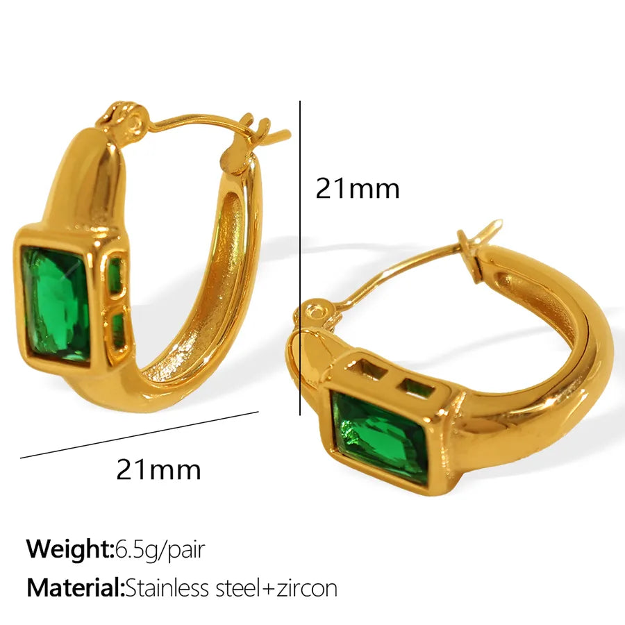 1 Pair IG Style Elegant Geometric Polishing Plating Inlay 304 Stainless Steel Zircon 18K Gold Plated Earrings