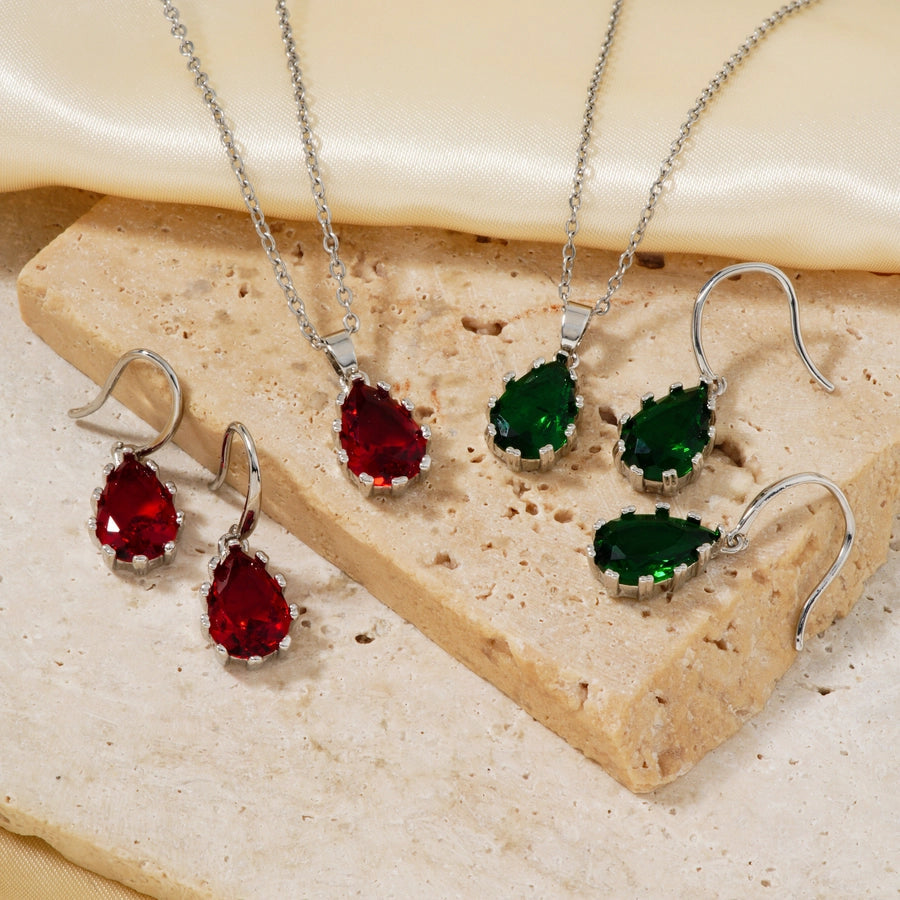 Copper Rhodium Plated Inlay Water Droplets Glass Jewelry Set