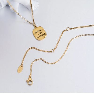 Jewelry Luxurious Romantic Geometric Square 304 Stainless Steel 18K Gold Plated Pendant Necklace