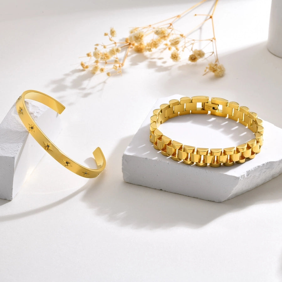 IG Style French Style Classic Style Devil's Eye 304 Stainless Steel 18K Gold Plated Zircon Bracelets Bangle In Bulk