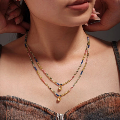 Elegant Water Droplets 304 Stainless Steel natural stone 18K Gold Plated Opal Beaded Chain Pendant Necklace In Bulk