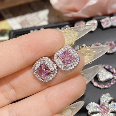 1 Pair Elegant Star Heart Shape Inlay Copper Artificial Gemstones Ear Studs