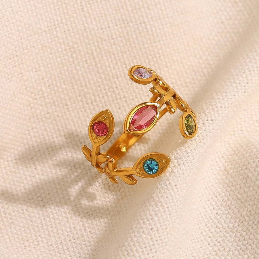 Jewelry IG Style Vacation French Style Geometric 304 Stainless Steel Zircon 18K Gold Plated Open Rings