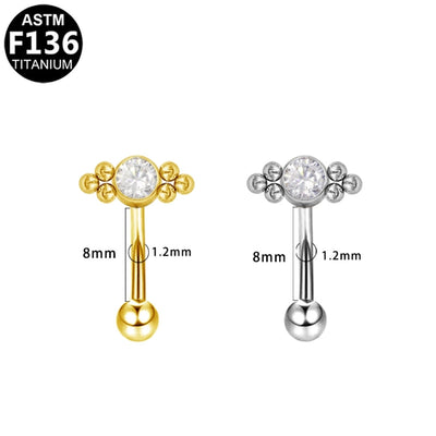 1 Piece Eyebrow Studs Casual Classic Style Oversized Sunflower Pure Titanium Titanium Alloy Zircon 14K Gold Plated White Gold Plated Eyebrow Studs