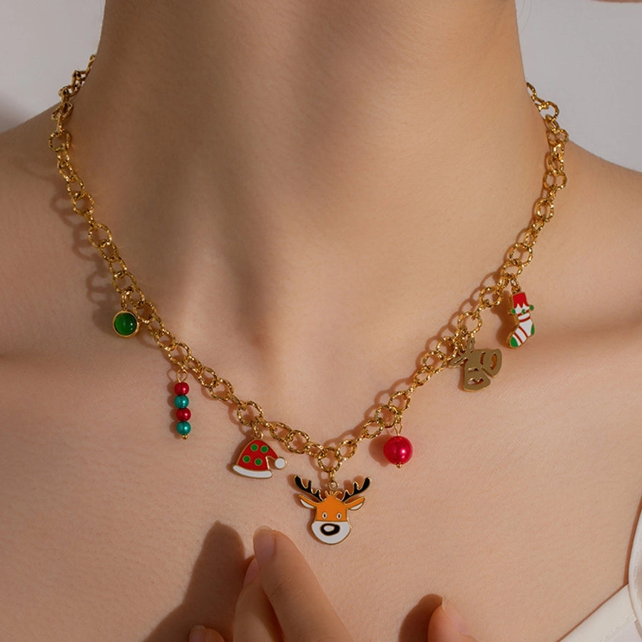 Jewelry Cute IG Style Christmas Hat Christmas Socks Elk Titanium Steel Gem Plating Inlay Bracelets Earrings Necklace