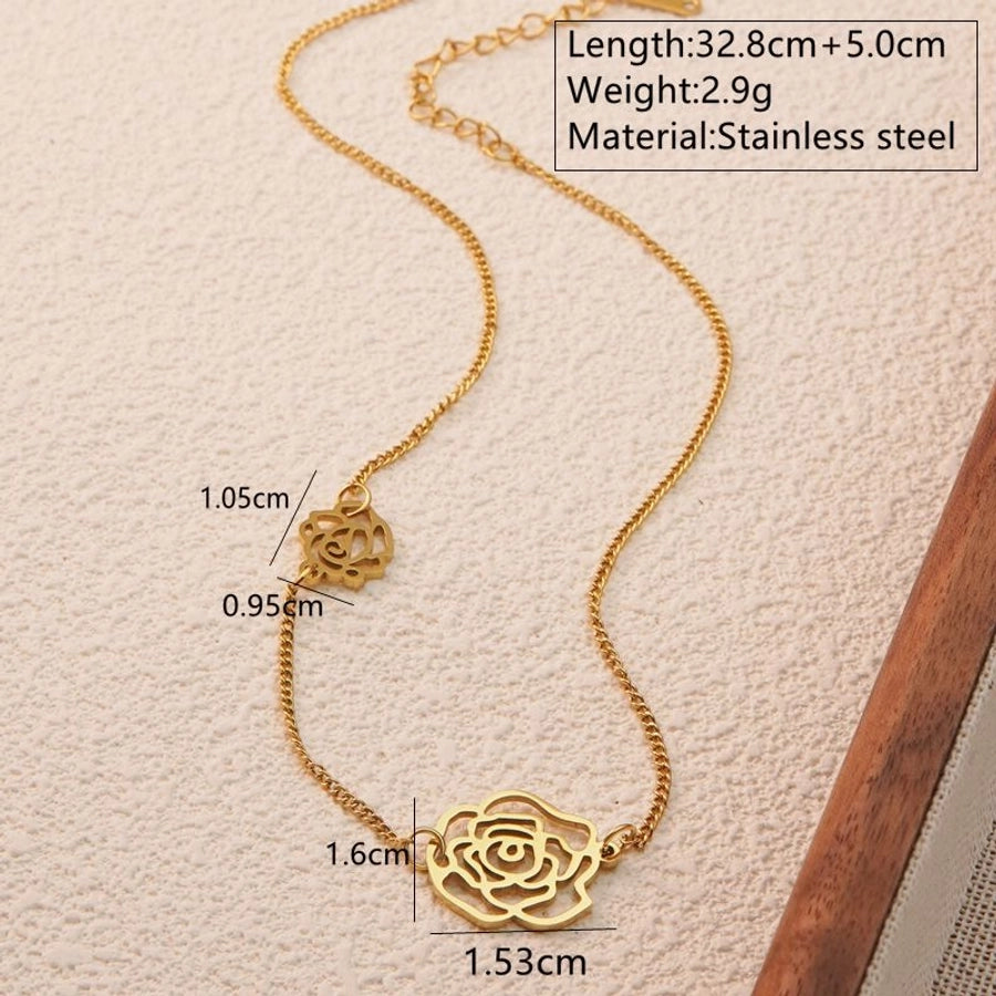 Jewelry Sweet Classic Style Flower 304 Stainless Steel 18K Gold Plated Plating Pendant Necklace