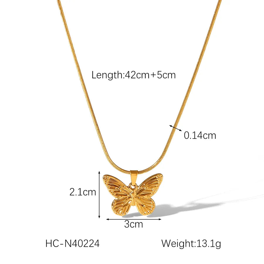 Wholesale Jewelry IG Style Vacation Butterfly 304 Stainless Steel Titanium Steel 18K Gold Plated Pendant Necklace snake chain