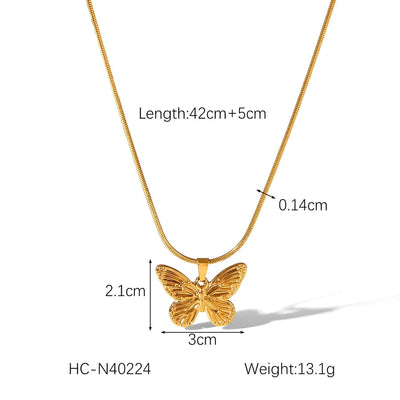 Wholesale Jewelry IG Style Vacation Butterfly 304 Stainless Steel Titanium Steel 18K Gold Plated Pendant Necklace snake chain