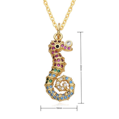 Copper Inlay Hippocampus Zircon Pendant Necklace