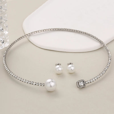 Jewelry Glam Luxurious Shiny Circle Square Heart Shape 304 Stainless Steel Imitation Pearl Rhinestone Jewelry Set