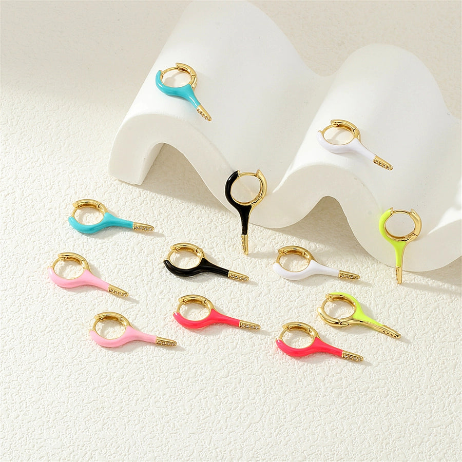 1 Pair IG Style Simple Style Commute Solid Color Enamel Inlay Copper Zircon 18K Gold Plated Earrings