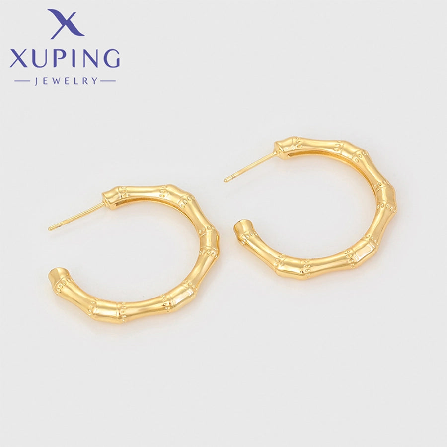 1 Pair XUPING Simple Style C Shape Copper 18K Gold Plated Ear Studs