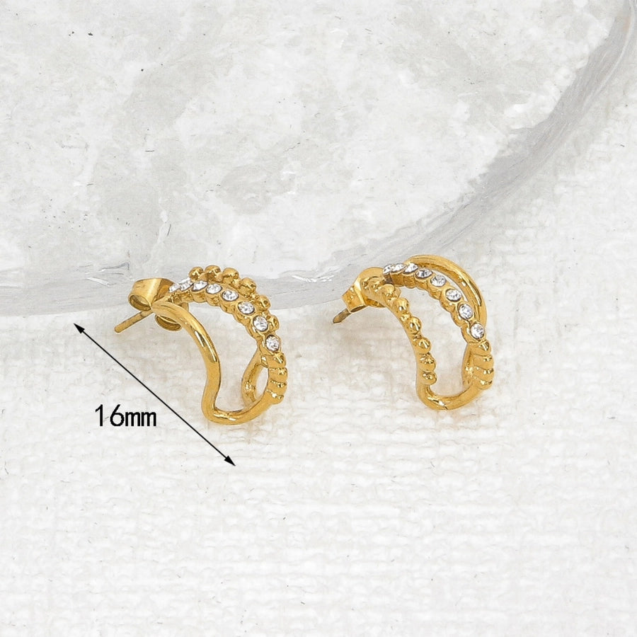 1 Pair Elegant C Shape 304 Stainless Steel 18K Gold Plated Ear Studs