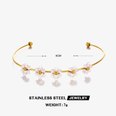IG Style Flower 304 Stainless Steel 18K Gold Plated Zircon Bangle In Bulk