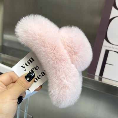 simple style geometric solid color rabbit fur hair claws 1 piece