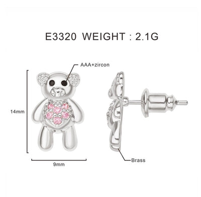 1 Pair Cute Bear Copper Zircon Ear Studs