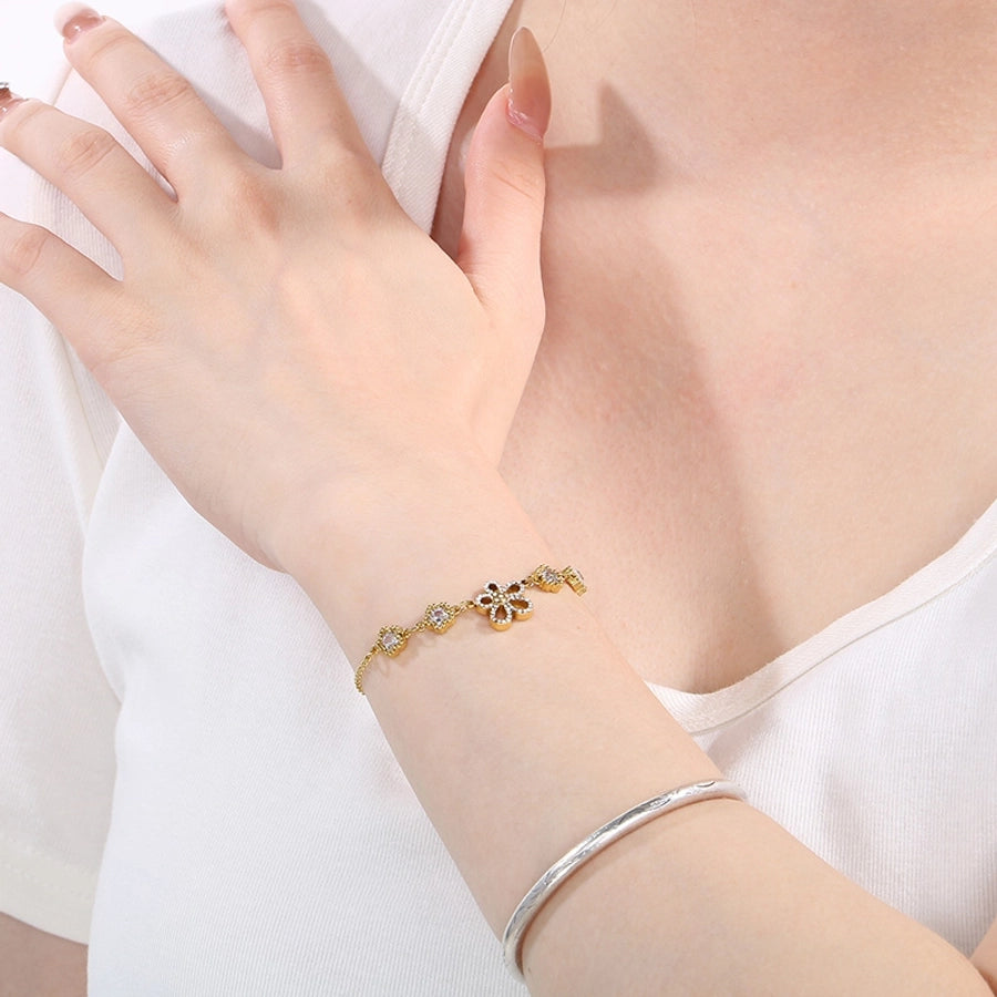 Vintage Style Streetwear Flower 304 Stainless Steel 18K Gold Plated Bracelets In Bulk