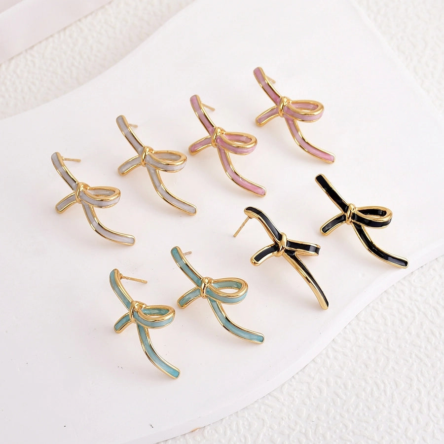 1 Pair Sweet Bow Knot Enamel 304 Stainless Steel Ear Studs