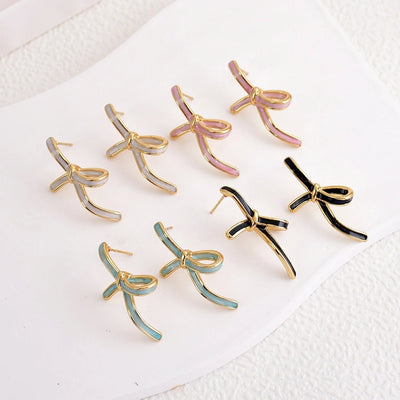 1 Pair Sweet Bow Knot Enamel 304 Stainless Steel Ear Studs