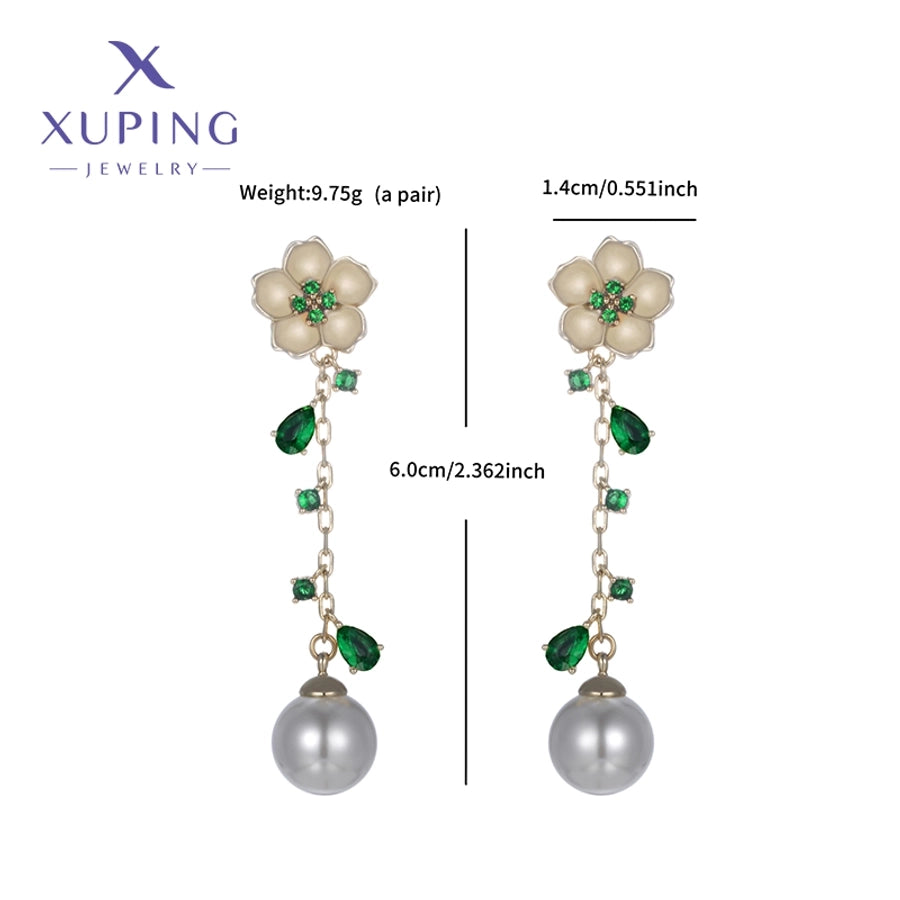 1 Pair Elegant Sweet Flower Plating Copper Artificial Gemstones Beads 18K Gold Plated Drop Earrings