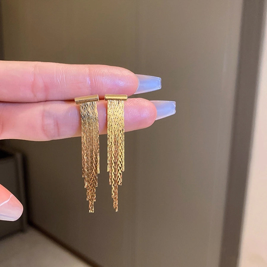 1 Pair Elegant Geometric Solid Color Tassel Copper Drop Earrings