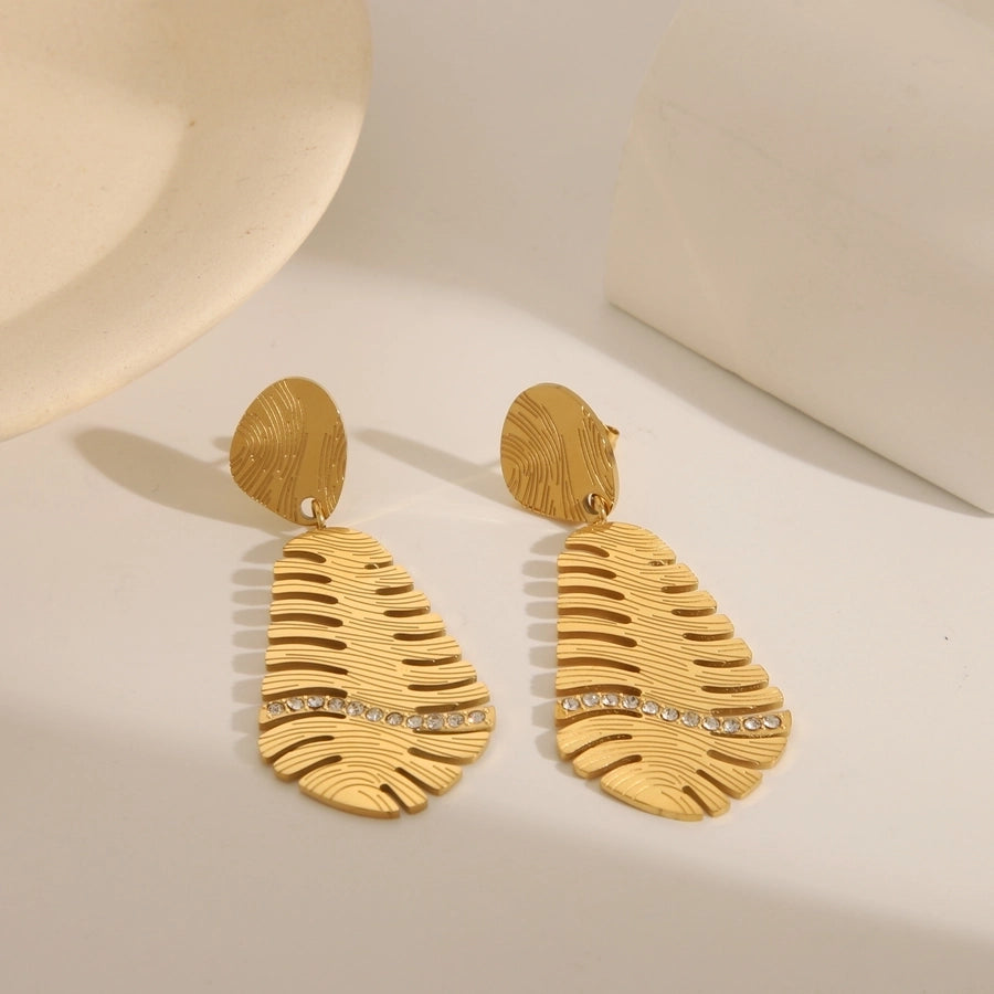 Jewelry Retro Exaggerated Commute Wings 304 Stainless Steel Zircon 18K Gold Plated Inlay Earrings Necklace