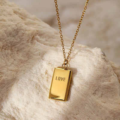 Jewelry Simple Style Letter Rectangle 304 Stainless Steel 14K Gold Plated Pendant Necklace