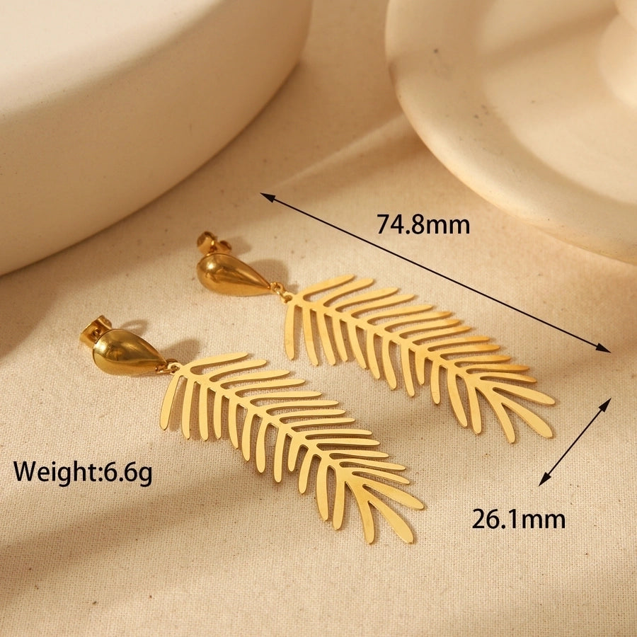 1 Pair Luxurious Simple Style Commute Leaf Flower Inlay 304 Stainless Steel Imitation Pearl 18K Gold Plated Drop Earrings