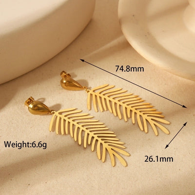 1 Pair Luxurious Simple Style Commute Leaf Flower Inlay 304 Stainless Steel Imitation Pearl 18K Gold Plated Drop Earrings