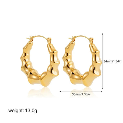 1 Pair Classical Bamboo Joint 304 Stainless Steel Hoop Earrings