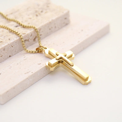 Jewelry IG Style Hip-Hop Cross 304 Stainless Steel 18K Gold Plated Layered Plating Three-dimensional Pendant Necklace