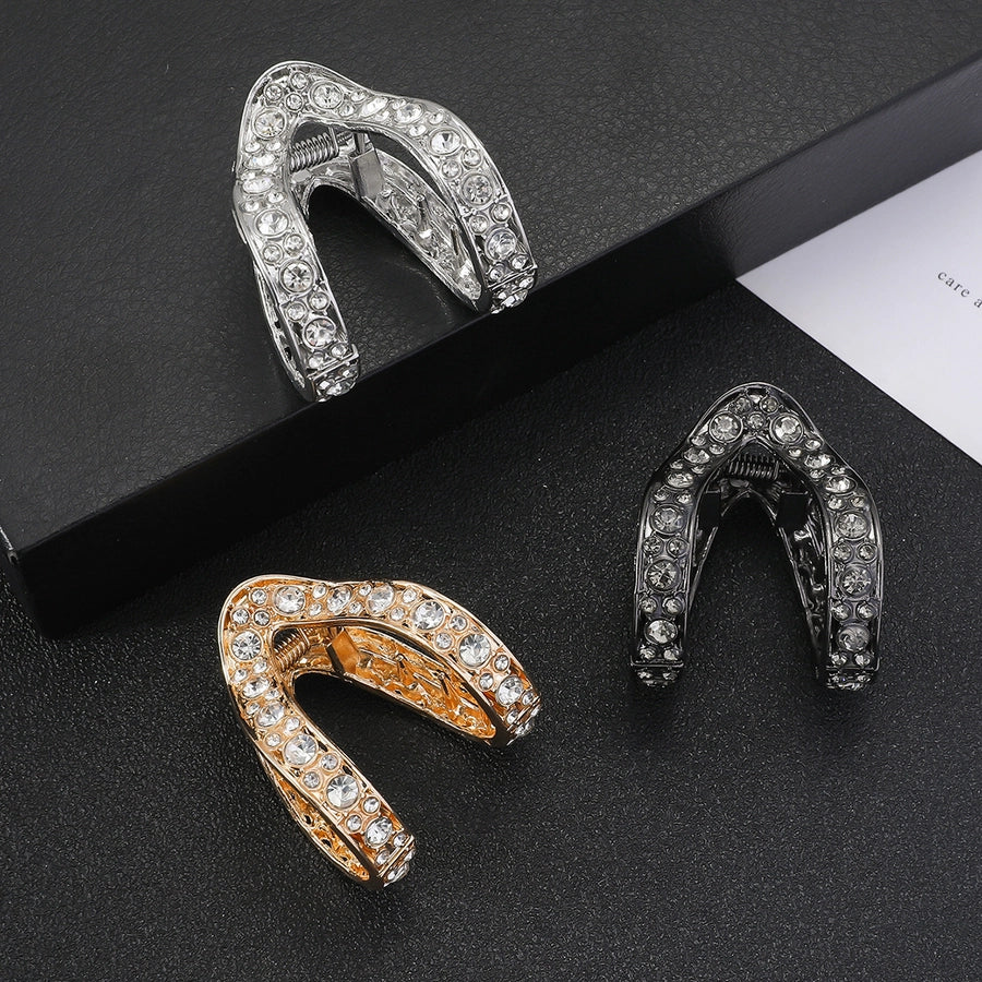 women's simple style solid color alloy plating inlay rhinestones hair claws
