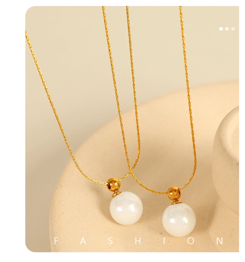 Jewelry IG Style Elegant Round 304 Stainless Steel Artificial Pearls 18K Gold Plated Polishing Inlay Pendant Necklace
