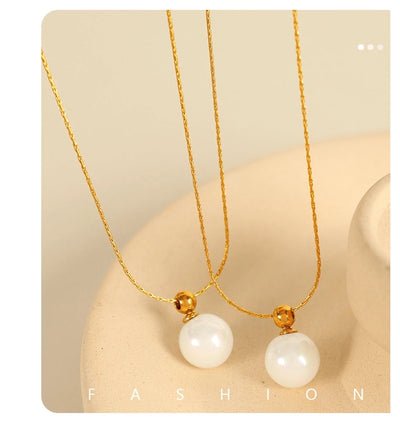 Jewelry IG Style Elegant Round 304 Stainless Steel Artificial Pearls 18K Gold Plated Polishing Inlay Pendant Necklace