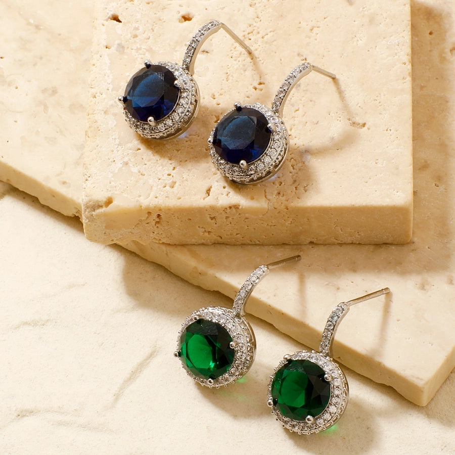 1 Pair Elegant Glam Shiny Geometric Inlay Copper Zircon Rhodium Plated Ear Studs