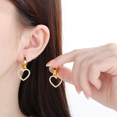 1 Pair Vintage Style Square Heart Shape Hollow Out Inlay 304 Stainless Steel Pearl Zircon 18K Gold Plated Earrings