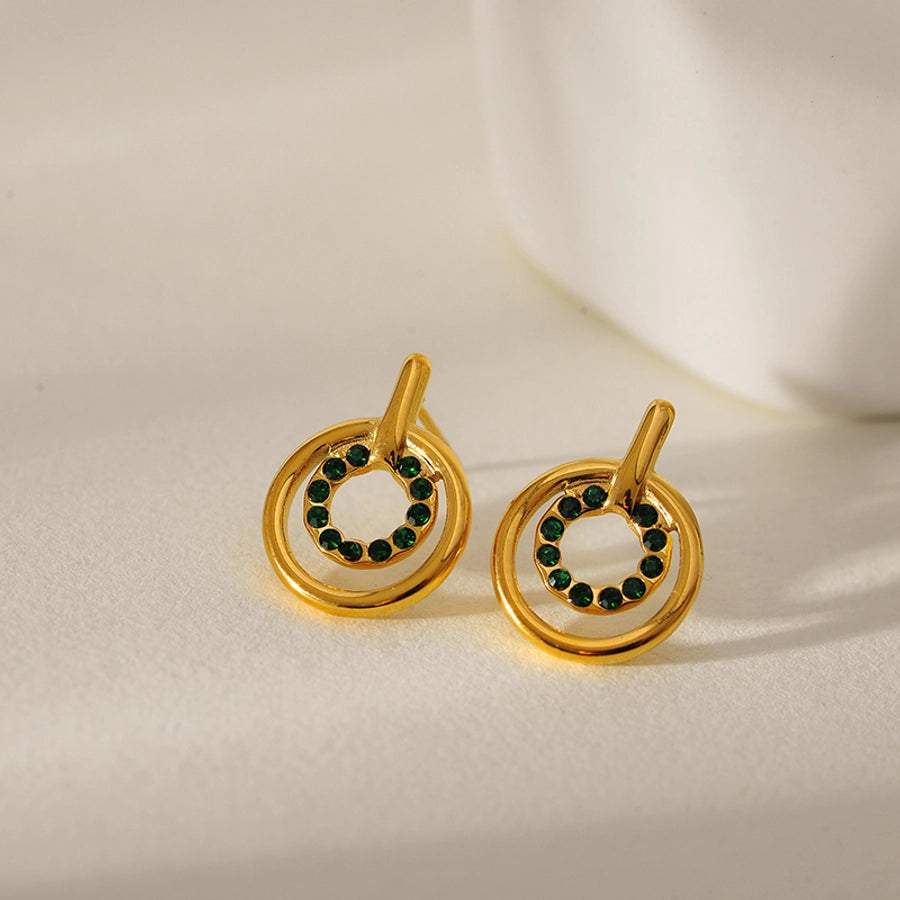 1 Pair Elegant Geometric 304 Stainless Steel Zircon Ear Studs