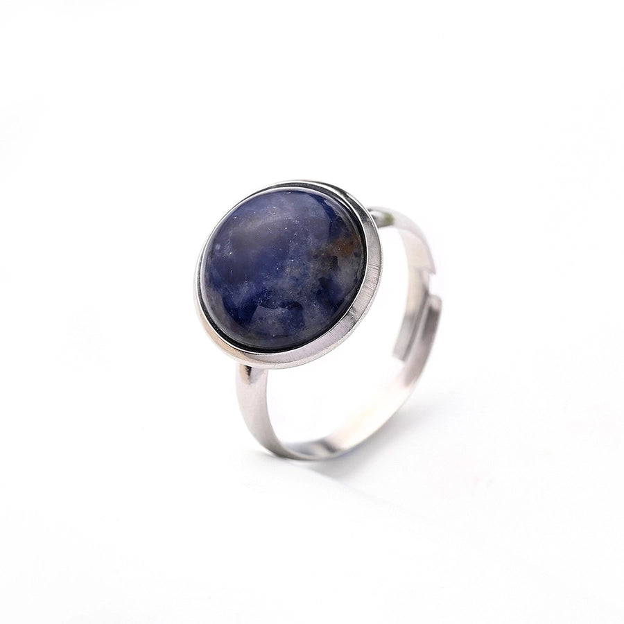 Jewelry Casual Simple Style Round Solid Color 304 Stainless Steel Natural Stone Crystal Polishing Inlay Adjustable Ring