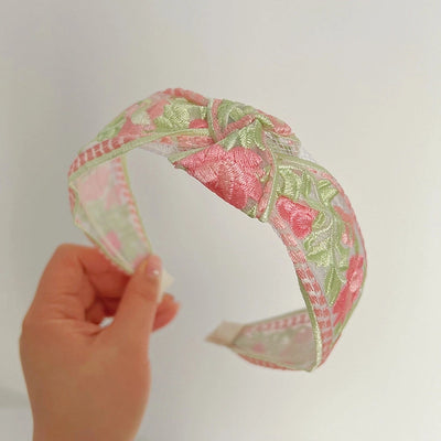 New Ethnic Style Cotton and Linen Embroidery Floral New Chinese Style Hairband Bow Hairpin Headband Wide-brimmed Hair Accessories for Women