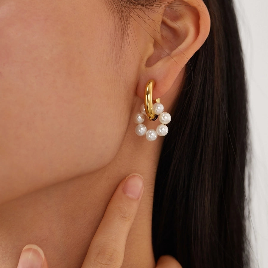 1 Pair French Style Geometric Pearl chain 304 Stainless Steel 18K Gold Plated Drop Earrings