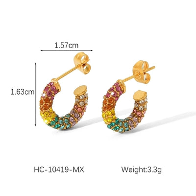 1 Piece IG Style C Shape Plating Inlay 304 Stainless Steel Rhinestones Pearl 18K Gold Plated Ear Studs