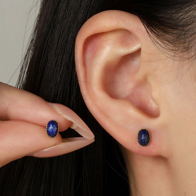 One Pack and Two Pairs Retro French Style Geometric Plating Titanium Steel Natural Stone 14K Gold Plated Ear Studs