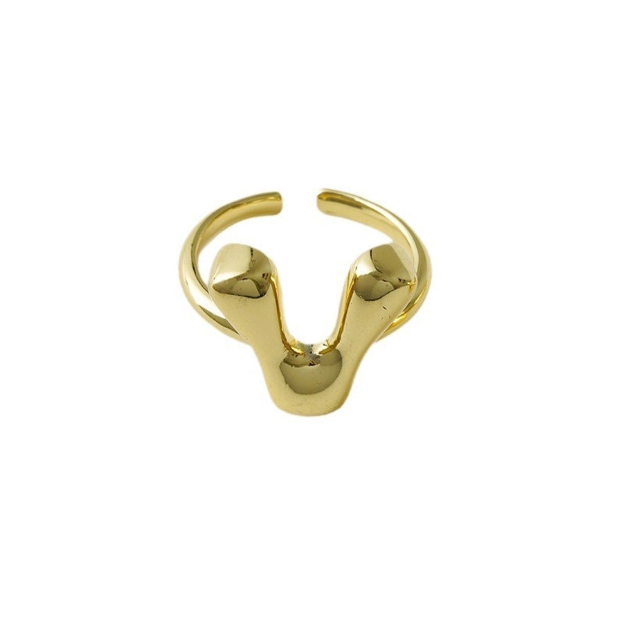 Copper Brass 18K Gold Plated Letter Open Rings