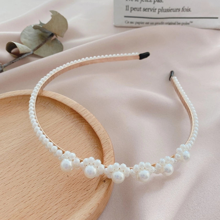 simple style round baroque pearls chain inlay pearl hair band