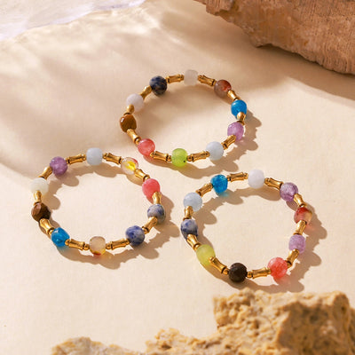Casual Elegant Modern Style Geometric Agate Titanium Steel 18K Gold Plated Bracelets In Bulk
