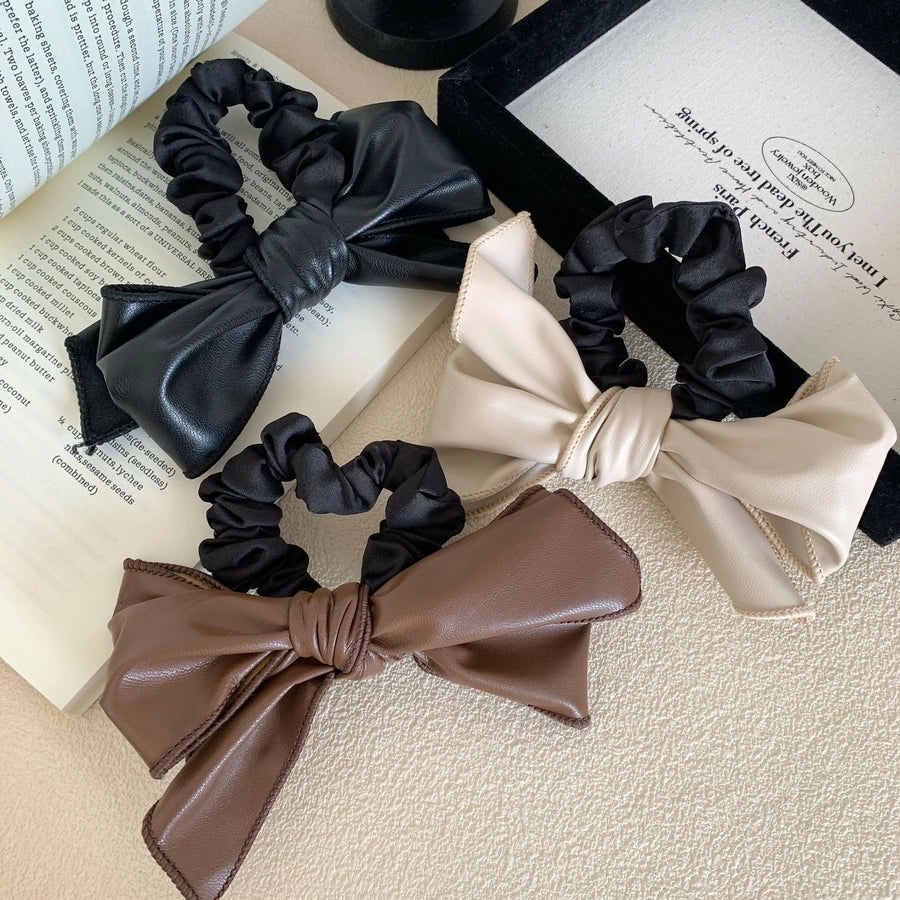 Women's Retro Bow Knot Pu Leather Hair Tie