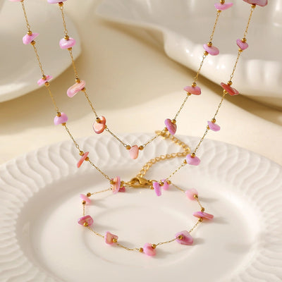 Geometric Natural Stone Necklace Bracelet Affordable Luxury Fashion Sense Stainless Steel Chain  Personalized Jewelry Suit